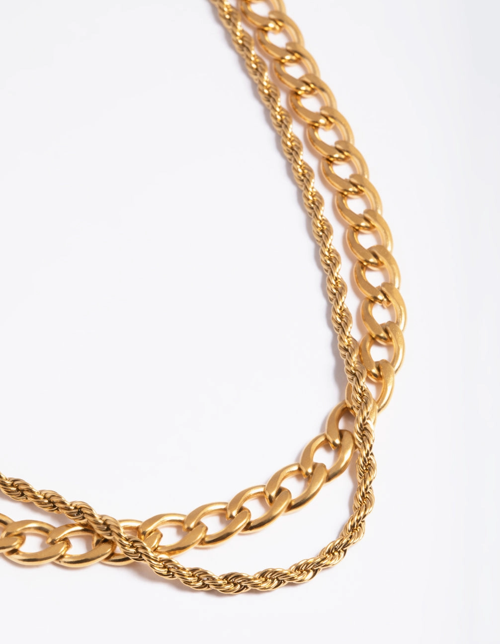 Bold Mood Simple Item Waterproof Gold Plated Stainless Steel Twist Chain Double Layer Necklace
