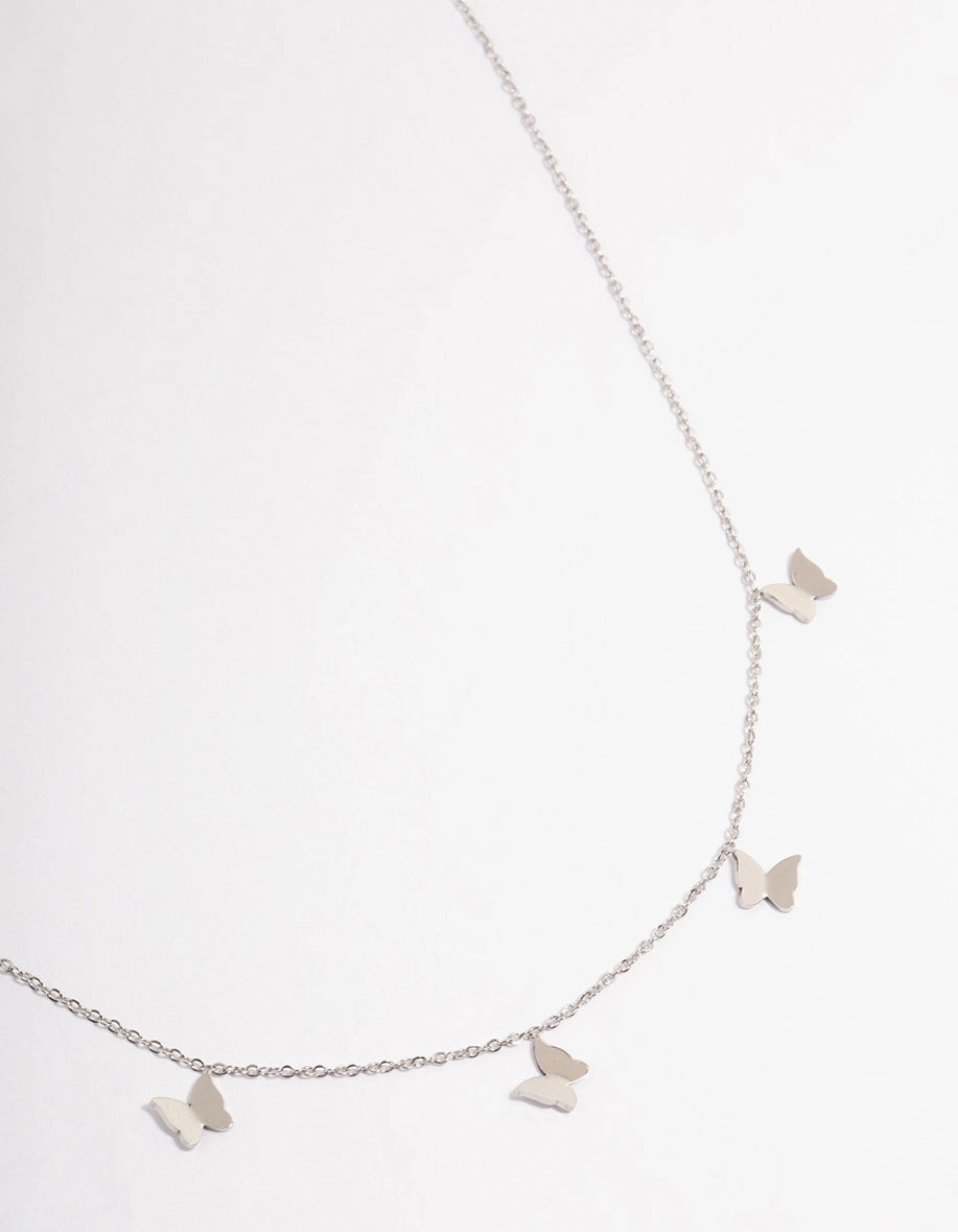 Waterproof Stainless Steel Butterfly Charm Necklace Warm Style Gemmed Jewelry