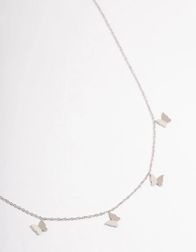 Waterproof Stainless Steel Butterfly Charm Necklace Warm Style Gemmed Jewelry