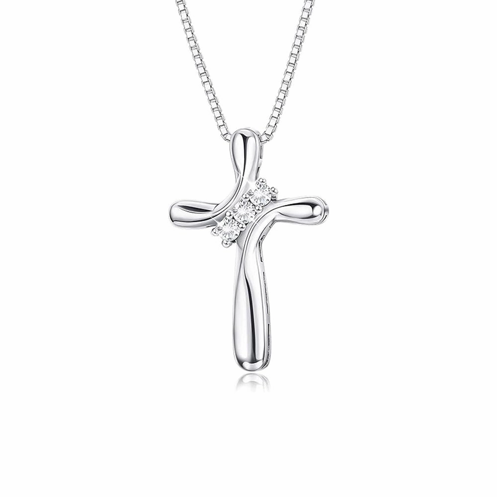 Beaded Adornment Dainty Accent Modern Cross Necklace Pendant with Lab Grown Diamond Accents