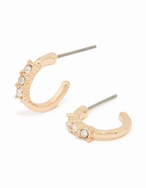 Unique Detail Vintage Must-Have Gold Diamante Huggie Earrings