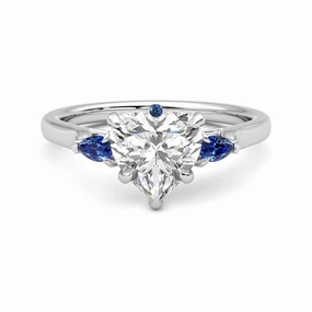 Sweet Accent Three Stone Heart Shaped Moissanite Engagement Ring with Hidden Anniversary Stone Accent