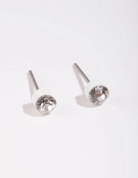 White Diamtante Bezel Stud Earrings Linear Item