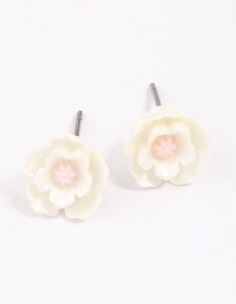White Pearlised Flower Stud Earrings Wedding Ornament