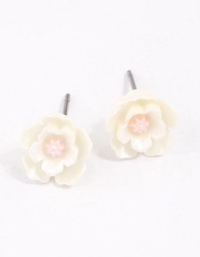 White Pearlised Flower Stud Earrings Wedding Ornament