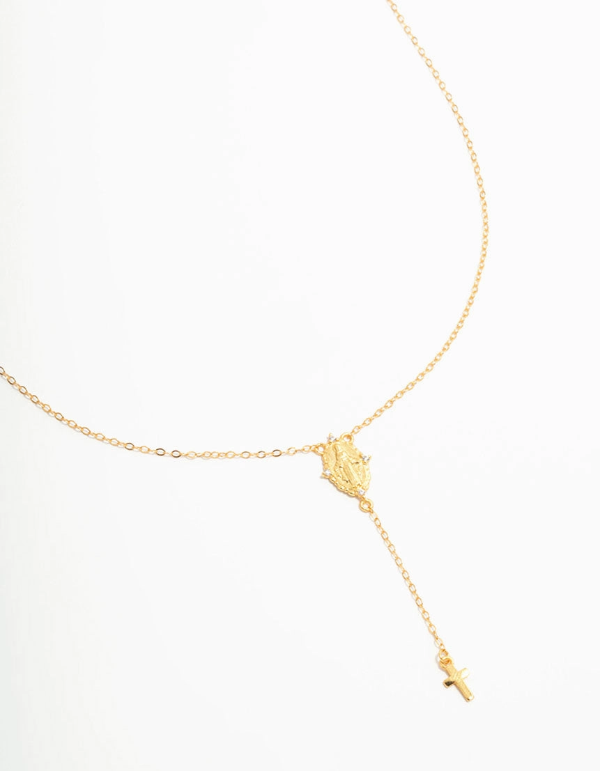 Gold Plated Sterling Silver Rosary Cross Necklace Magnificent Gift