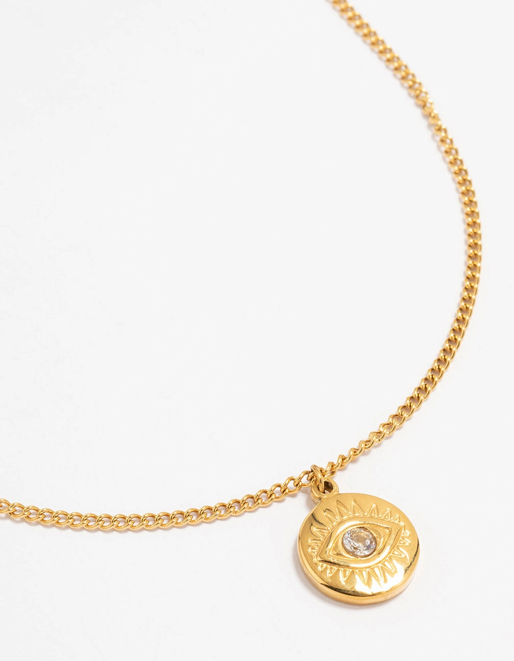 Cool Look Waterproof Gold Plated Stainless Steel Cubic Zirconia Evil Eye Pendant Necklace