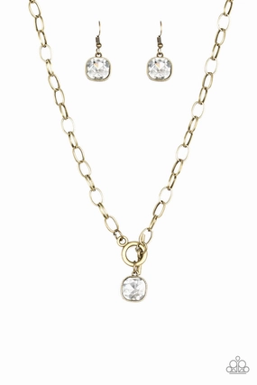 Sparkling Piece Paparazzi Accessories ? Dynamite Dazzle - Brass Necklace?Flat Rate Ship $4.50?