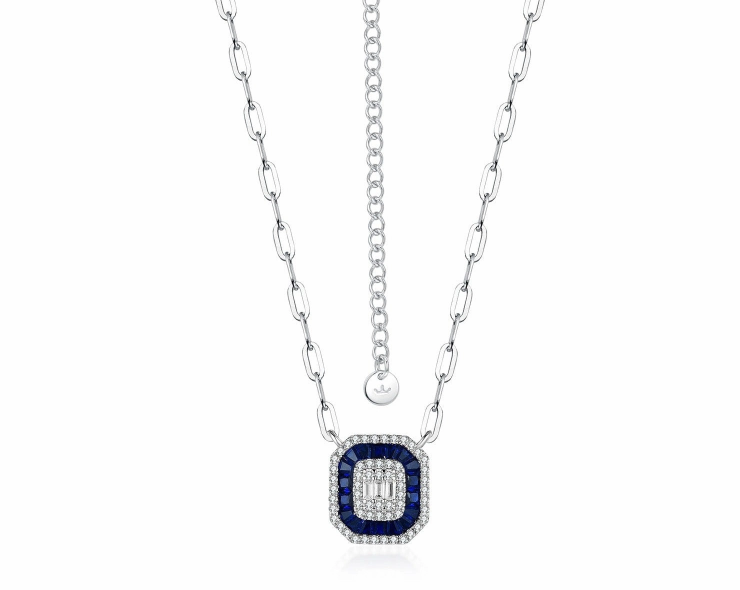 All Season Date night Rhodium Plated Sterling Silver Colored Baguette Emerald Cut Necklace