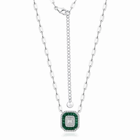 Fresh Vibe Fresh Look Rhodium Plated Sterling Silver Colored Baguette Emerald Cut Necklace