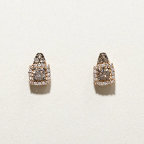 Luxury Outfit Yellow Gold Brown Diamond Stud Earrings | 0.50ctw