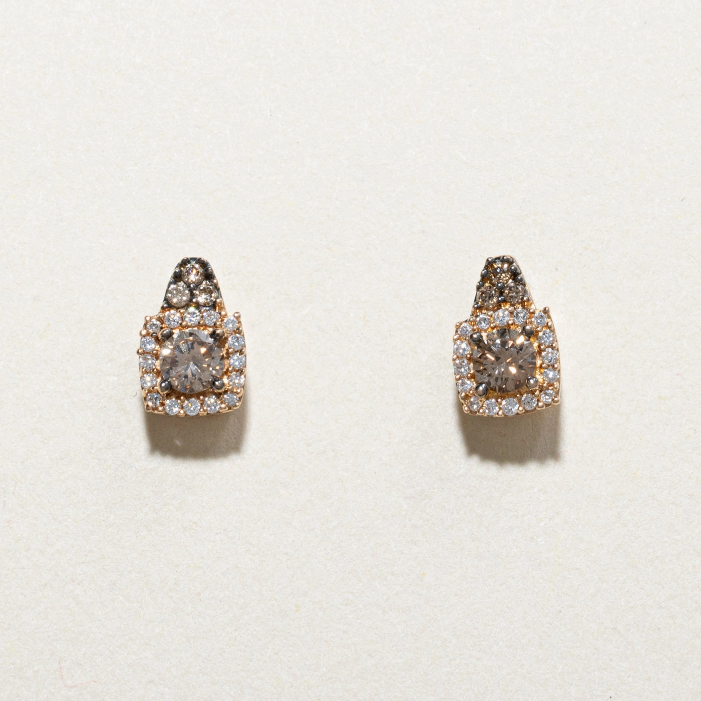 Luxury Outfit Yellow Gold Brown Diamond Stud Earrings | 0.50ctw