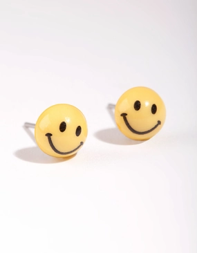 Yellow Mini Smiley Stud Earrings Brilliant Choice Avant-Garde Accent
